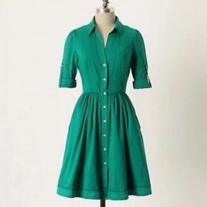 Anthropologie Moulinette Soeurs Reed Kelly Green Fit & Flare Shirt Dress size 6